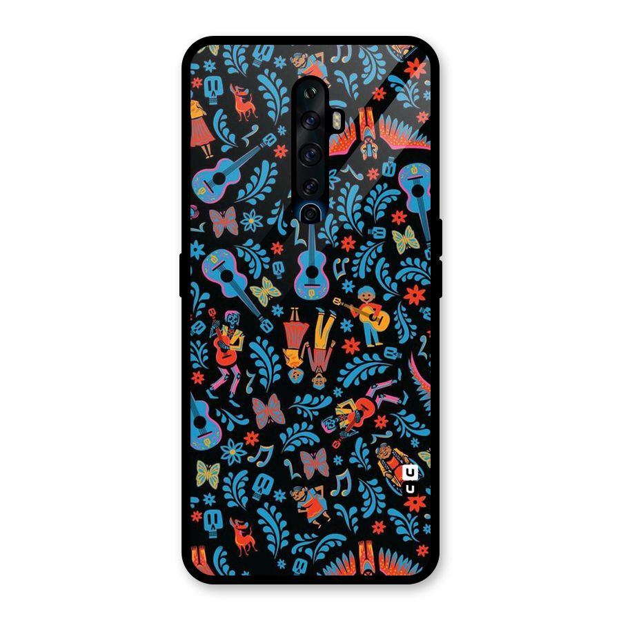 Blue Guitar Pattern Glass Back Case for Oppo Reno2 F