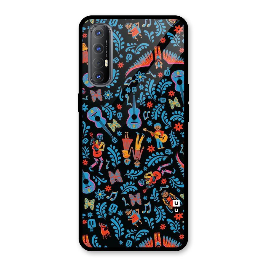 Blue Guitar Pattern Glass Back Case for Oppo Reno3 Pro