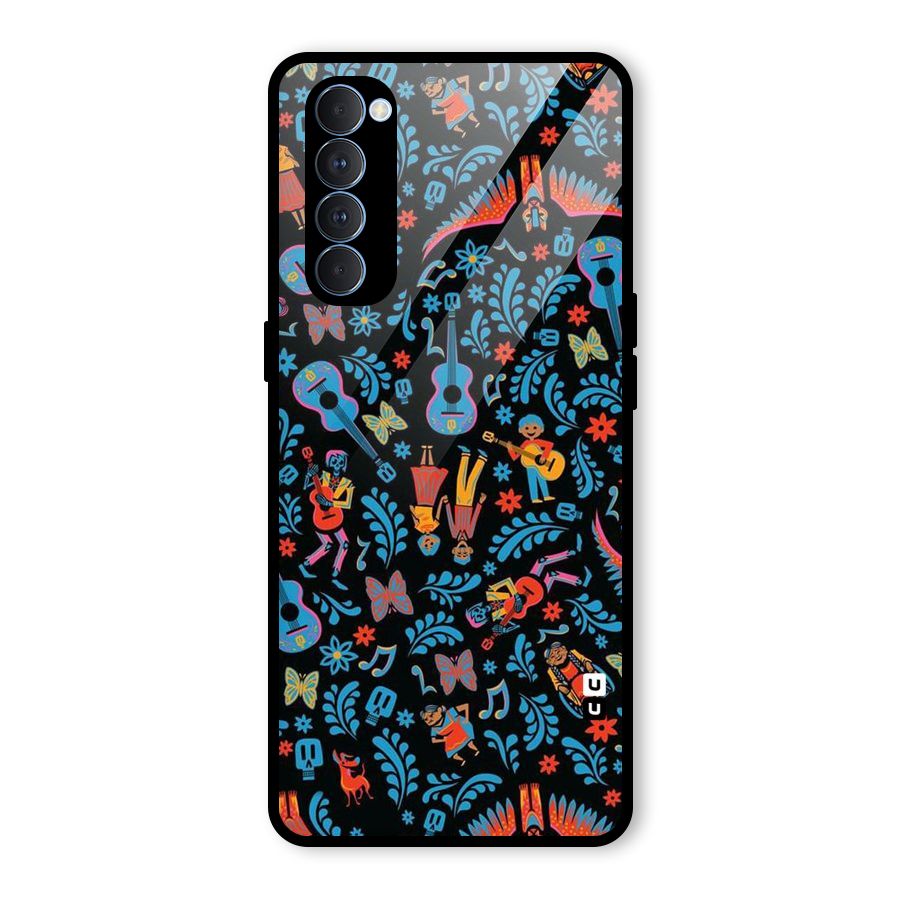 Blue Guitar Pattern Glass Back Case for Oppo Reno4 Pro