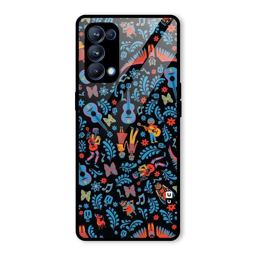 Blue Guitar Pattern Glass Back Case for Oppo Reno5 Pro 5G