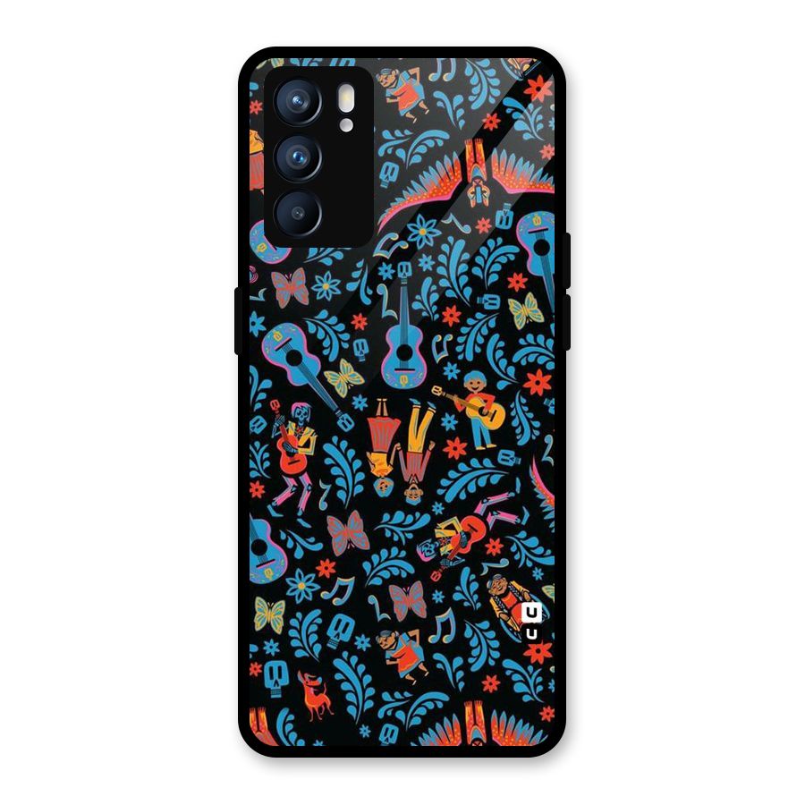 Blue Guitar Pattern Glass Back Case for Oppo Reno6 5G