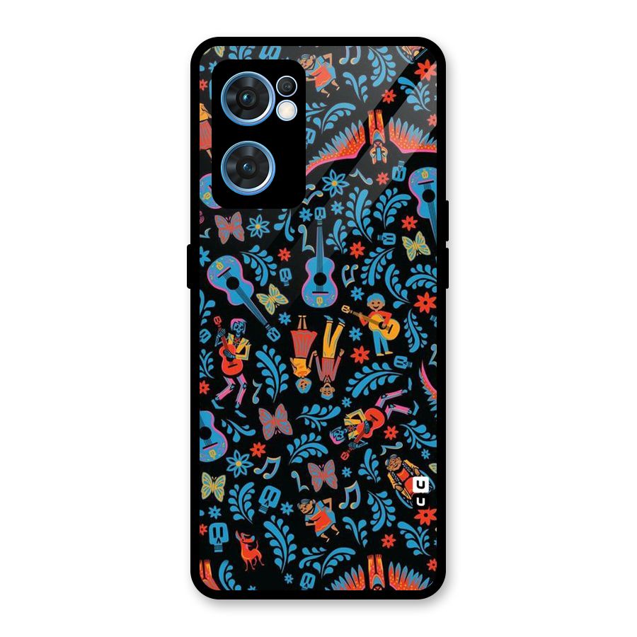 Blue Guitar Pattern Glass Back Case for Oppo Reno7 5G
