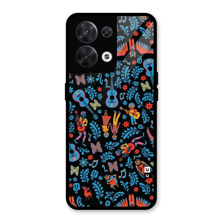 Blue Guitar Pattern Glass Back Case for Oppo Reno8 5G