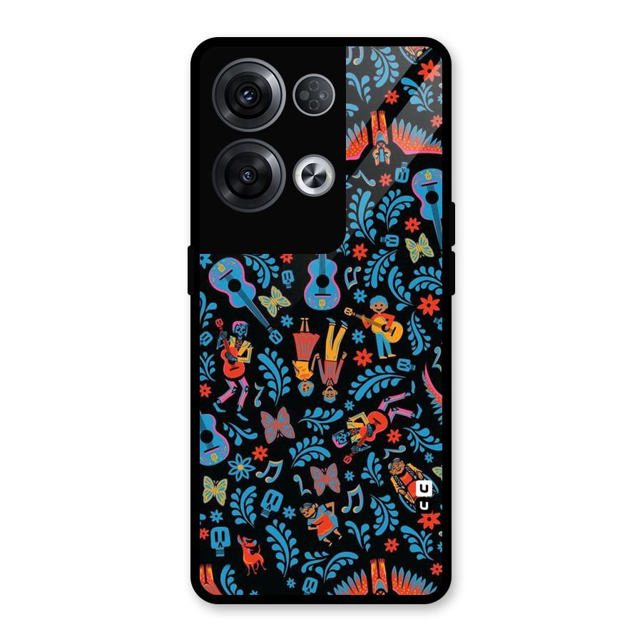 Blue Guitar Pattern Glass Back Case for Oppo Reno8 Pro 5G