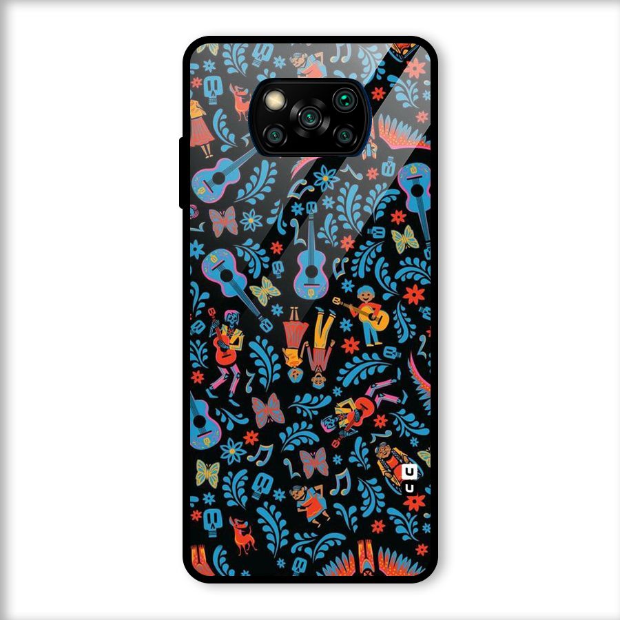 Blue Guitar Pattern Glass Back Case for Poco X3