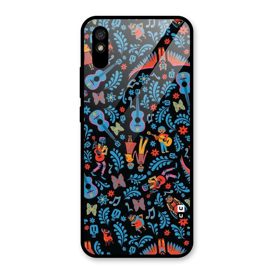 Blue Guitar Pattern Glass Back Case for Redmi 9A