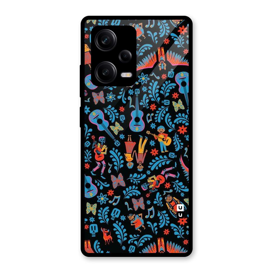 Blue Guitar Pattern Glass Back Case for Redmi Note 12 Pro