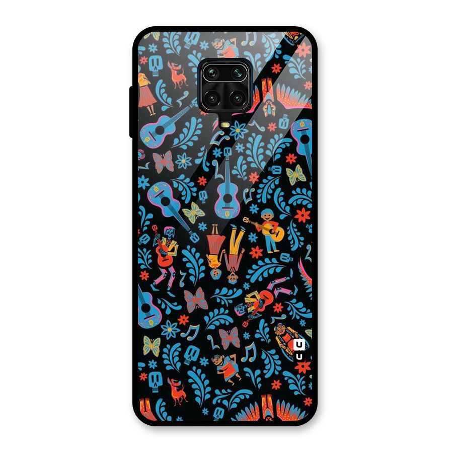 Blue Guitar Pattern Glass Back Case for Redmi Note 9 Pro