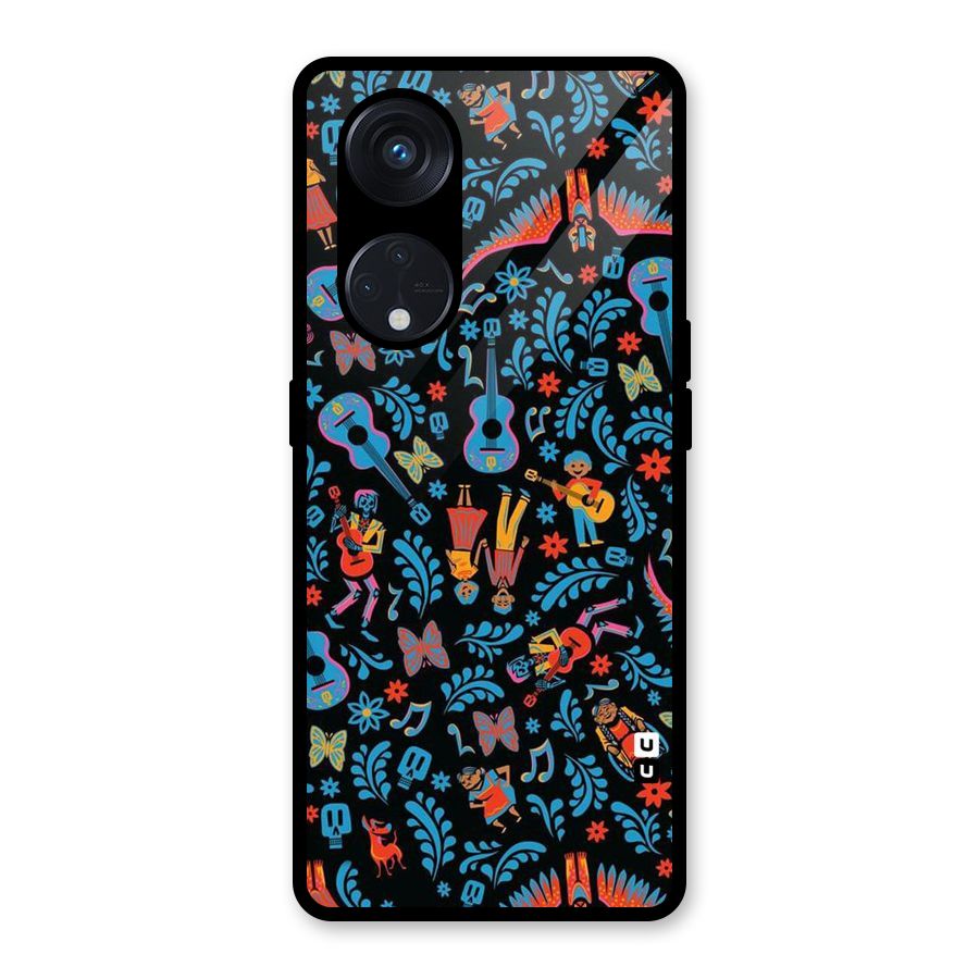 Blue Guitar Pattern Glass Back Case for Reno8 T 5G