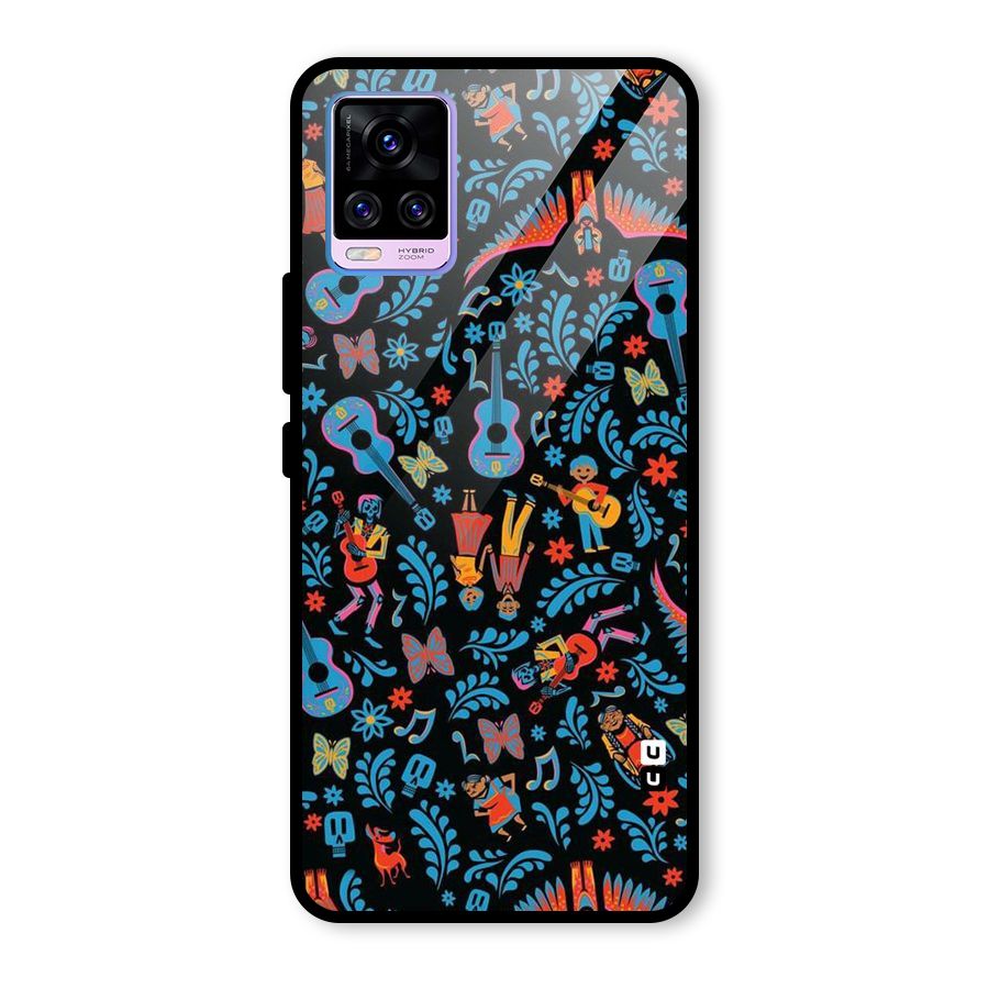 Blue Guitar Pattern Glass Back Case for Vivo V20 Pro