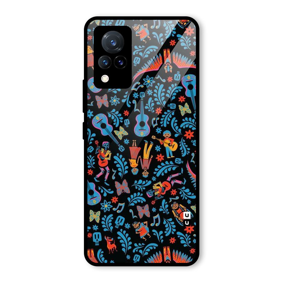 Blue Guitar Pattern Glass Back Case for Vivo V21 5G