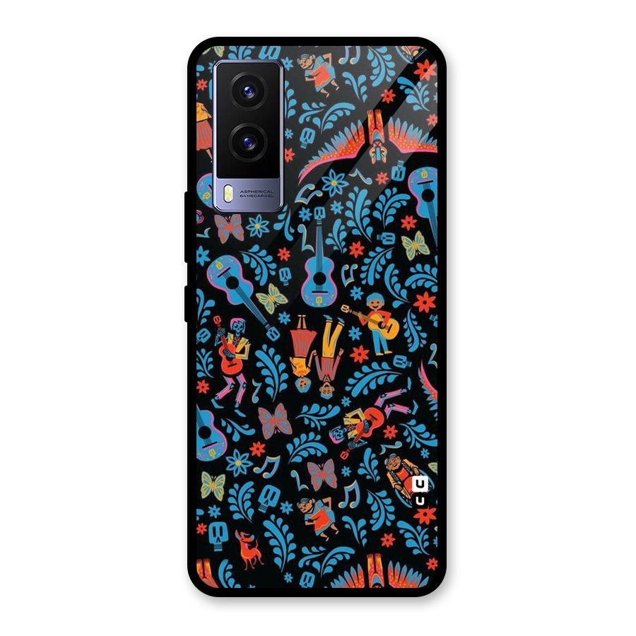 Blue Guitar Pattern Glass Back Case for Vivo V21e 5G