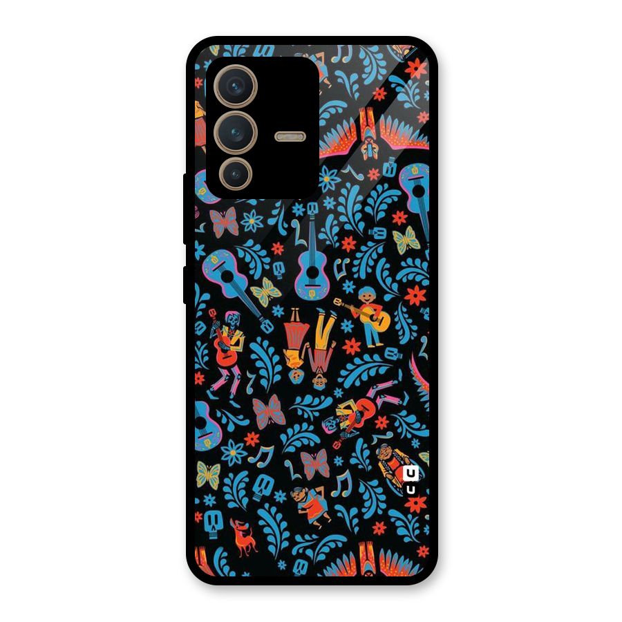 Blue Guitar Pattern Glass Back Case for Vivo V23 5G