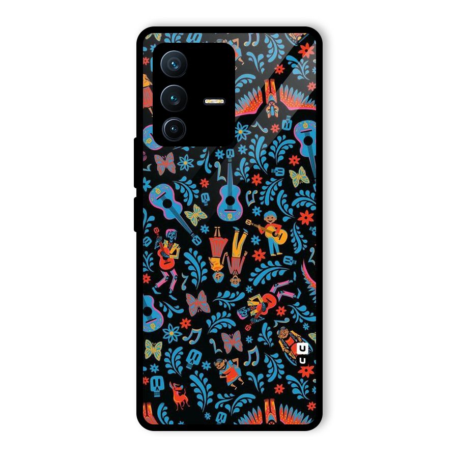Blue Guitar Pattern Glass Back Case for Vivo V23 Pro