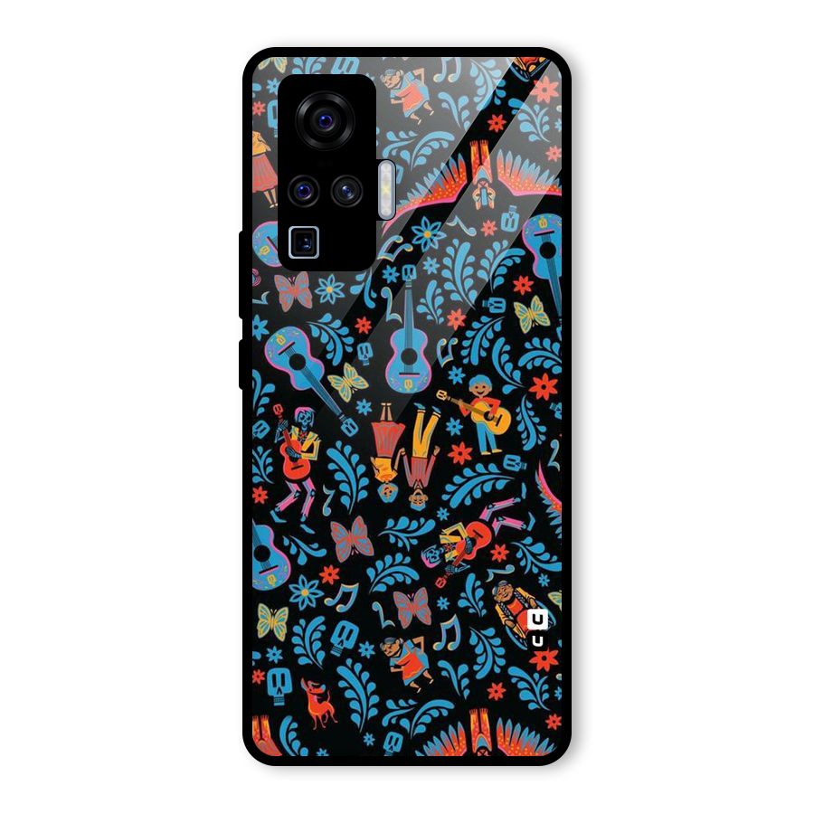 Blue Guitar Pattern Glass Back Case for Vivo X50 Pro