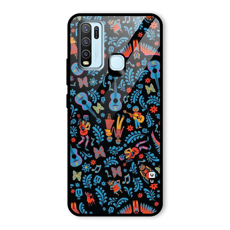 Blue Guitar Pattern Glass Back Case for Vivo Y30