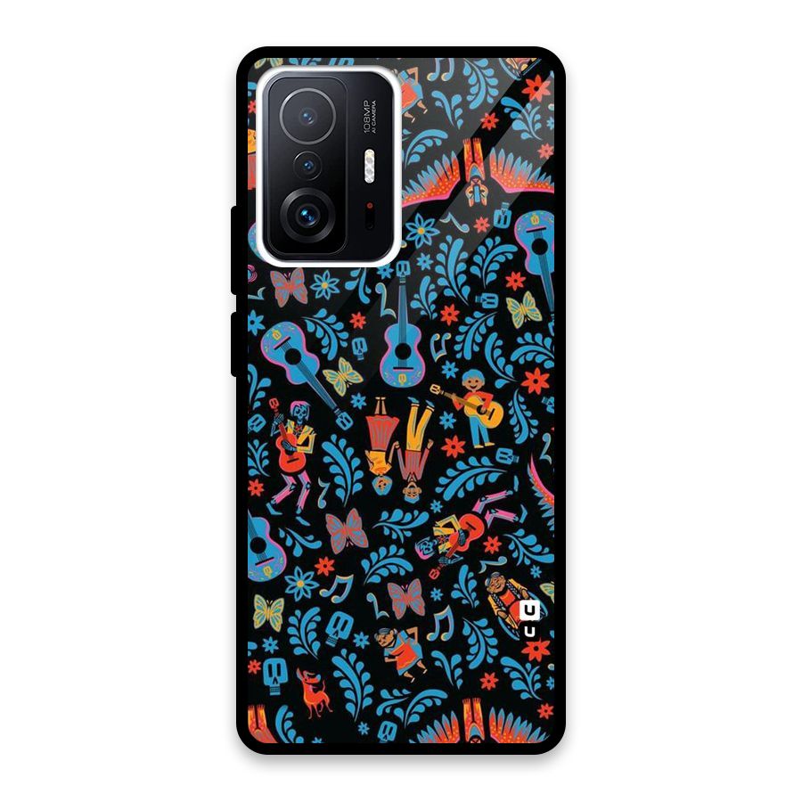 Blue Guitar Pattern Glass Back Case for Xiaomi 11T Pro