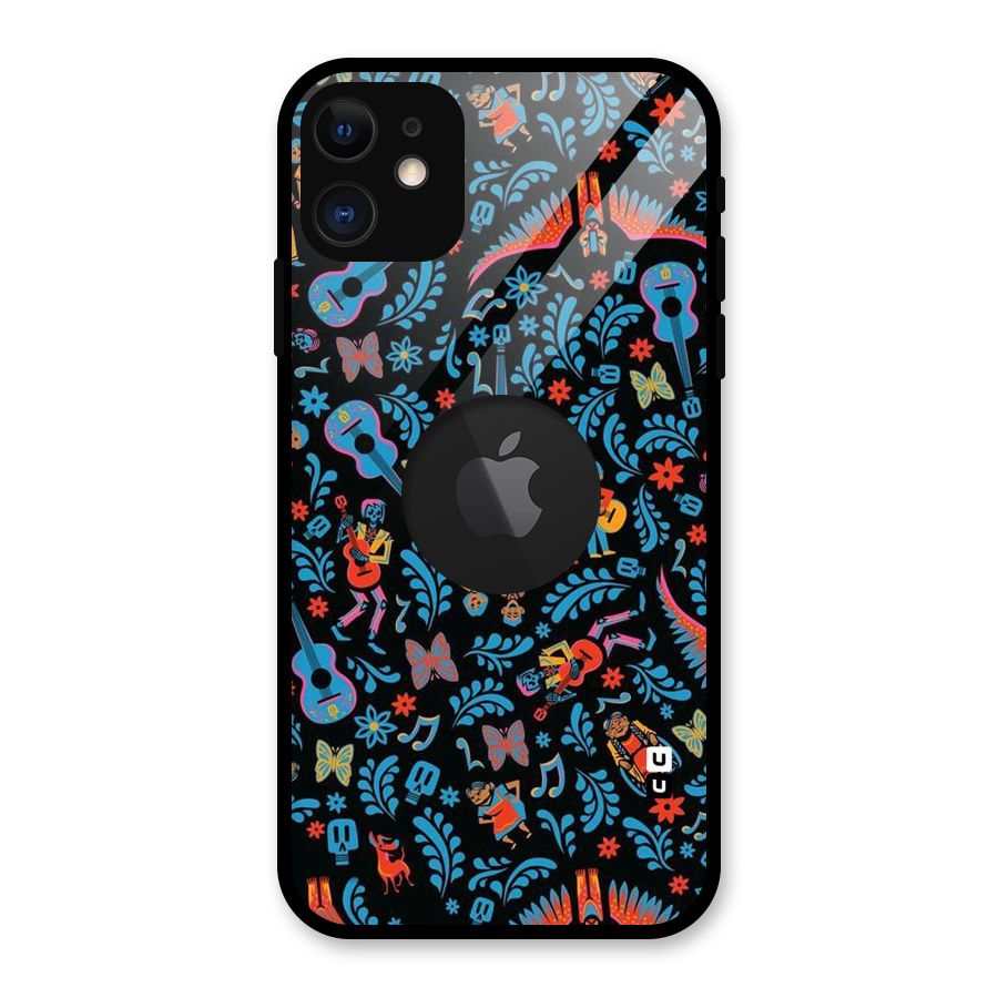 Blue Guitar Pattern Glass Back Case for iPhone 11 Logo Cut