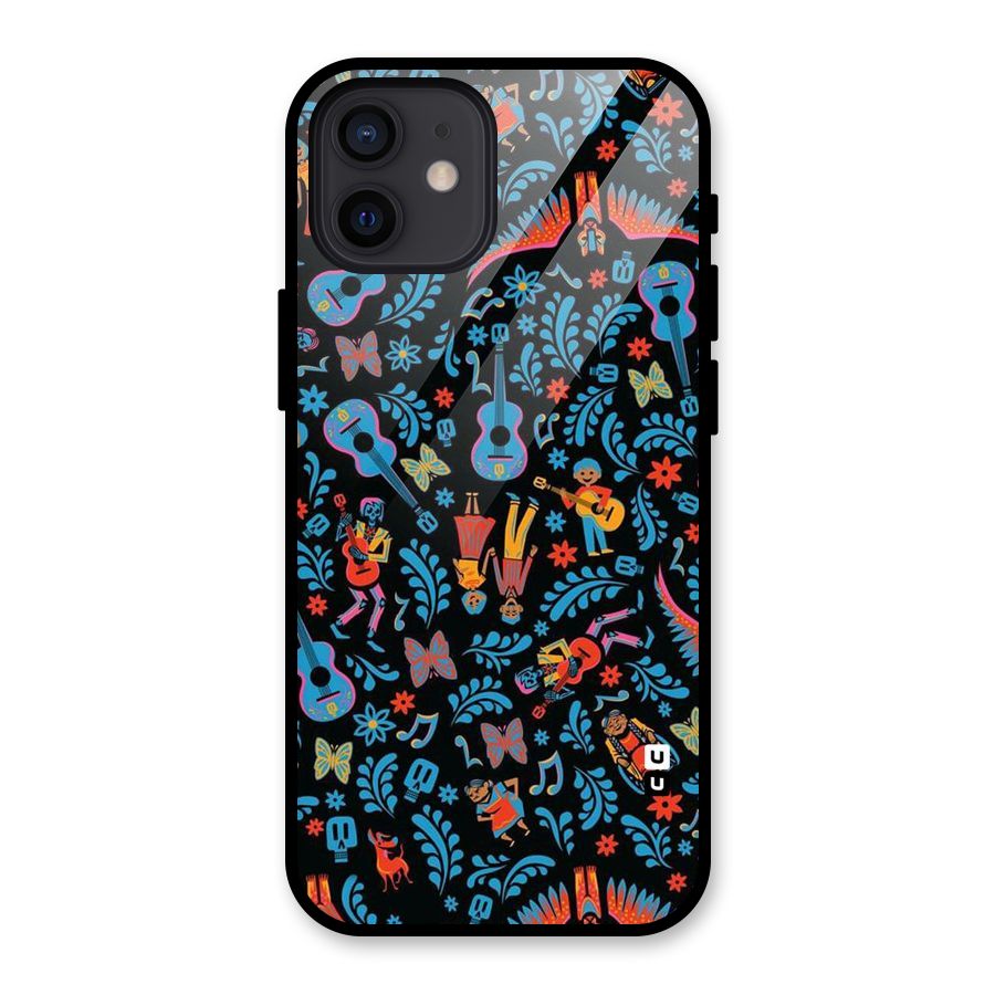 Blue Guitar Pattern Glass Back Case for iPhone 12