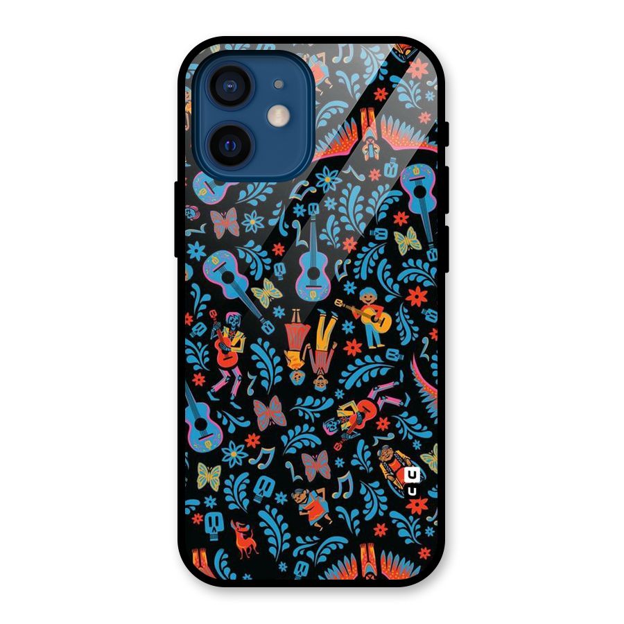 Blue Guitar Pattern Glass Back Case for iPhone 12 Mini