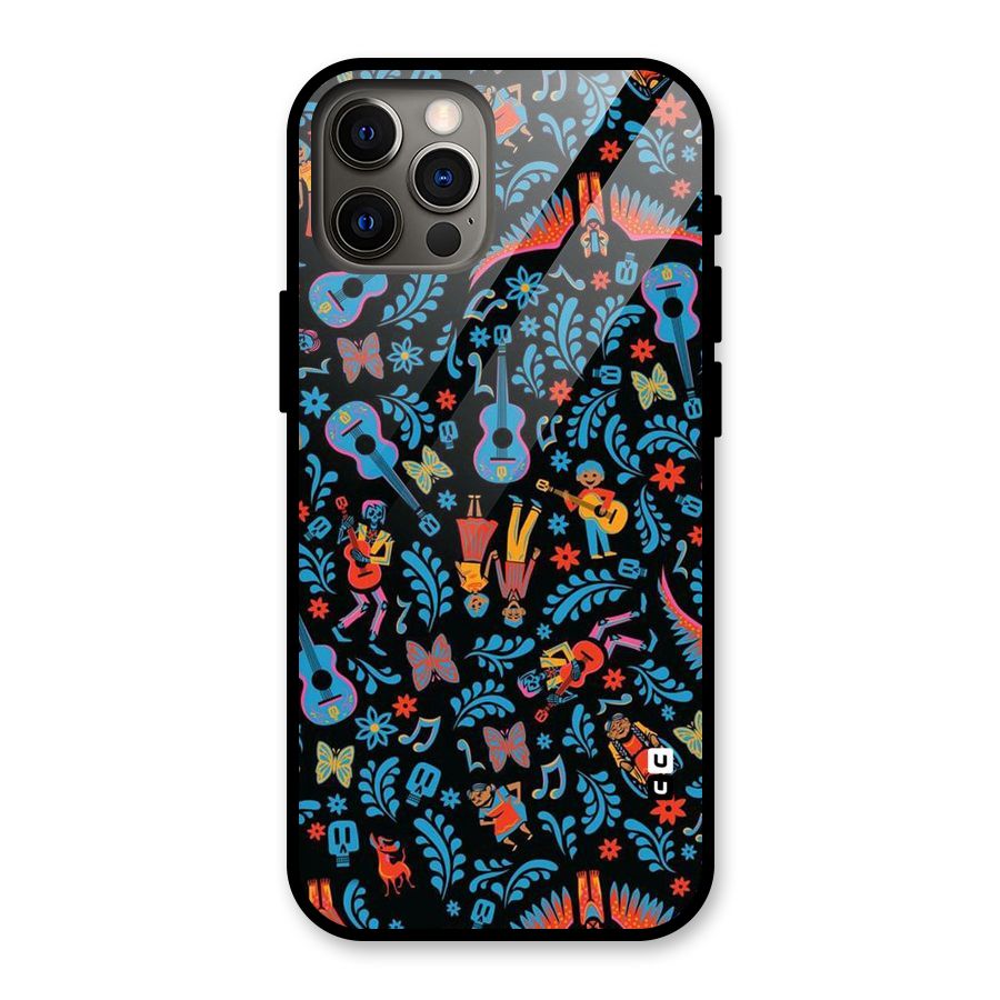 Blue Guitar Pattern Glass Back Case for iPhone 12 Pro