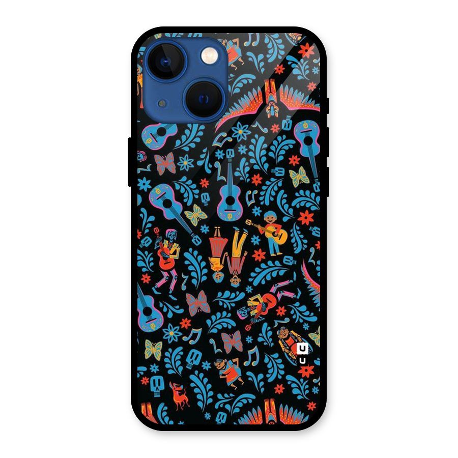 Blue Guitar Pattern Glass Back Case for iPhone 13 Mini