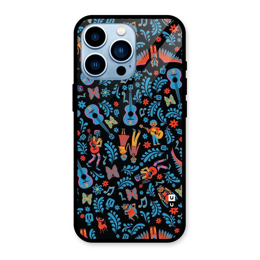 Blue Guitar Pattern Glass Back Case for iPhone 13 Pro