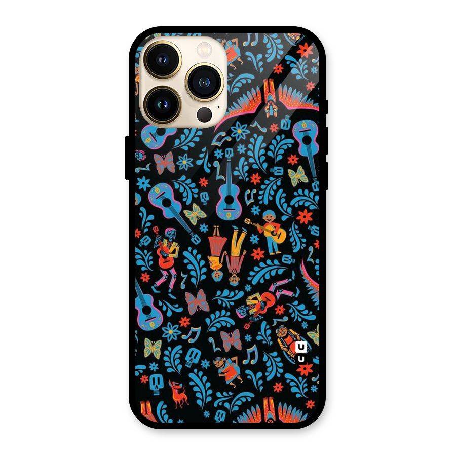 Blue Guitar Pattern Glass Back Case for iPhone 13 Pro Max