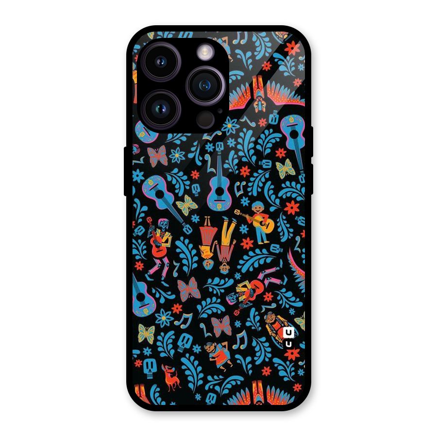 Blue Guitar Pattern Glass Back Case for iPhone 14 Pro Max