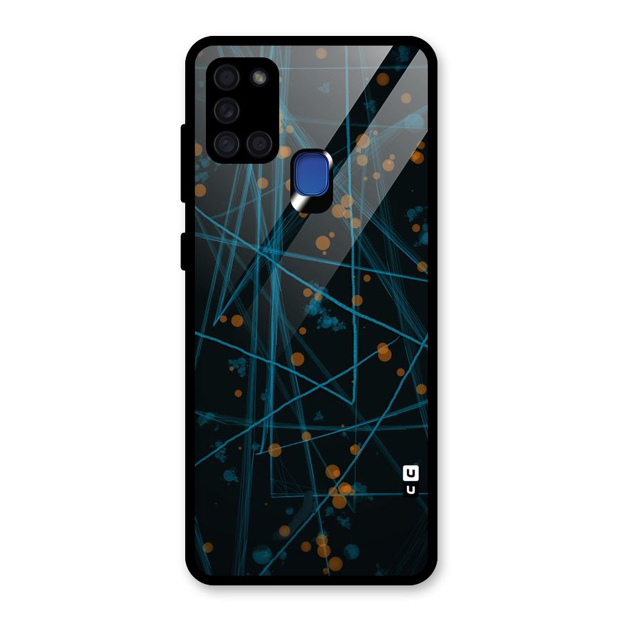 Blue Lines Gold Dots Glass Back Case for Galaxy A21s