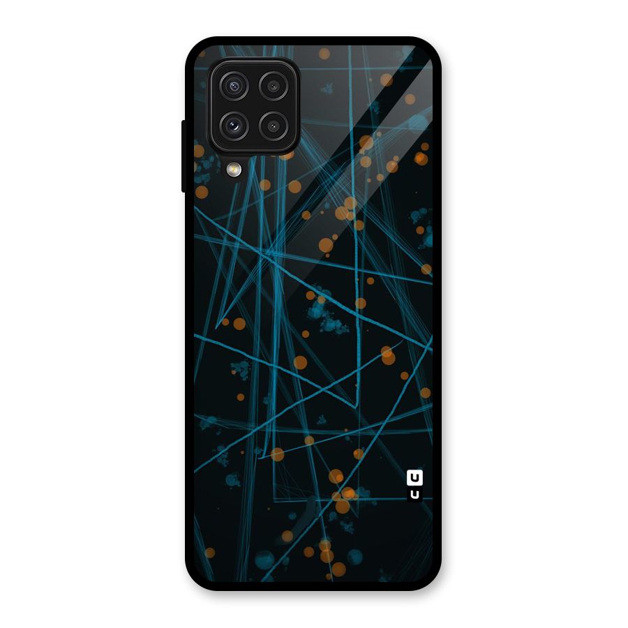 Blue Lines Gold Dots Glass Back Case for Galaxy A22 4G
