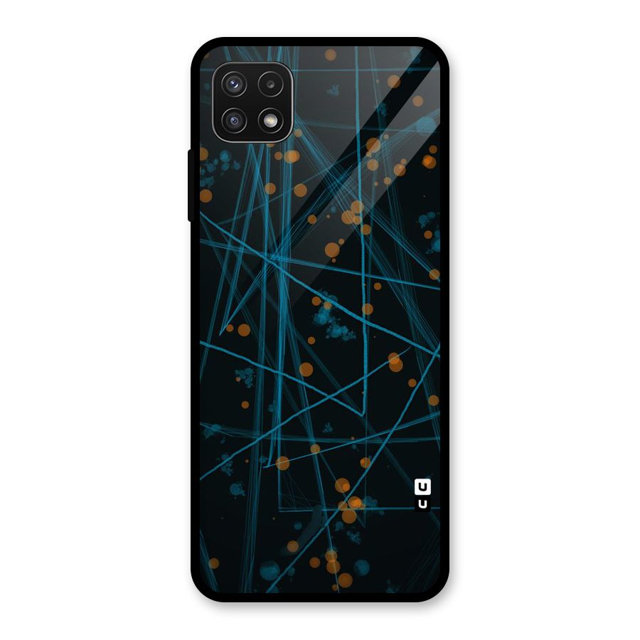 Blue Lines Gold Dots Glass Back Case for Galaxy A22 5G