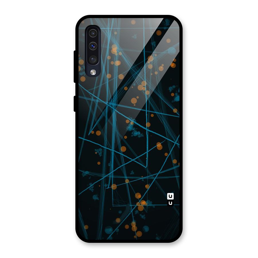 Blue Lines Gold Dots Glass Back Case for Galaxy A50s