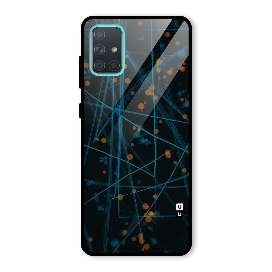 Blue Lines Gold Dots Glass Back Case for Galaxy A71