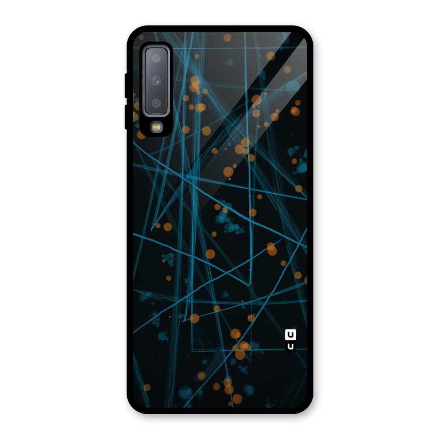 Blue Lines Gold Dots Glass Back Case for Galaxy A7 (2018)