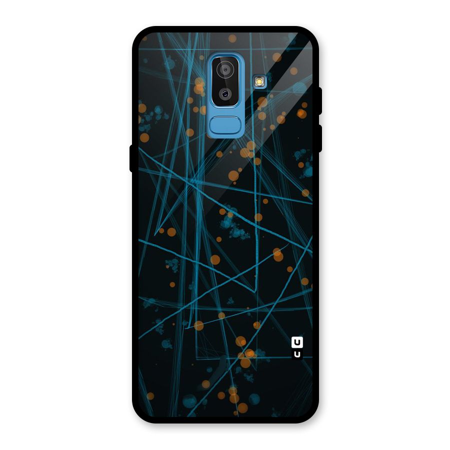 Blue Lines Gold Dots Glass Back Case for Galaxy J8