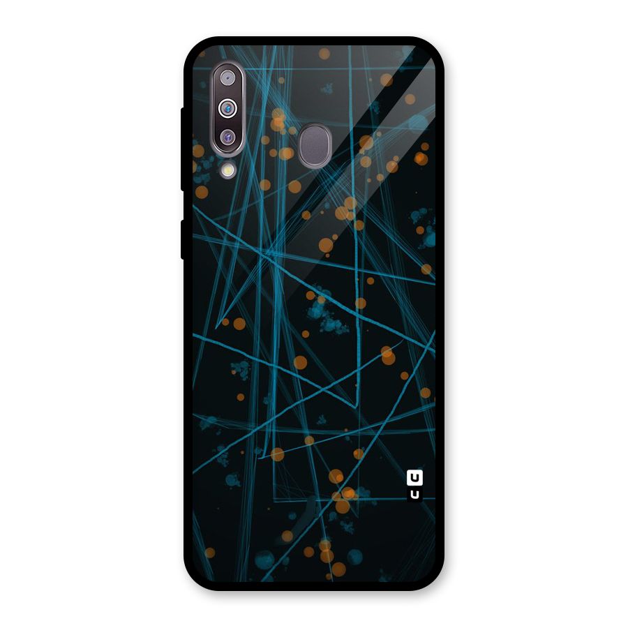 Blue Lines Gold Dots Glass Back Case for Galaxy M30