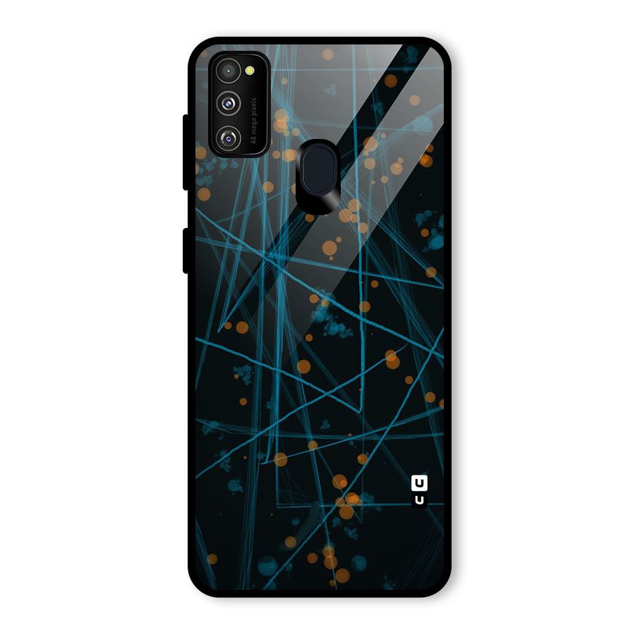 Blue Lines Gold Dots Glass Back Case for Galaxy M30s
