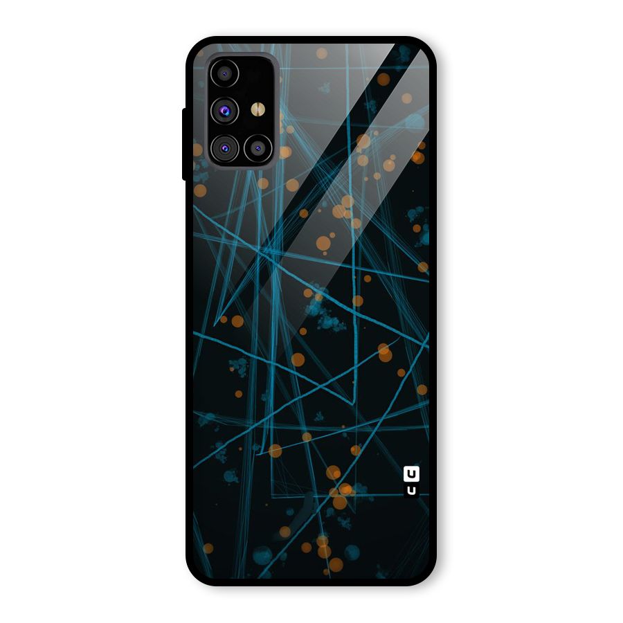 Blue Lines Gold Dots Glass Back Case for Galaxy M31s