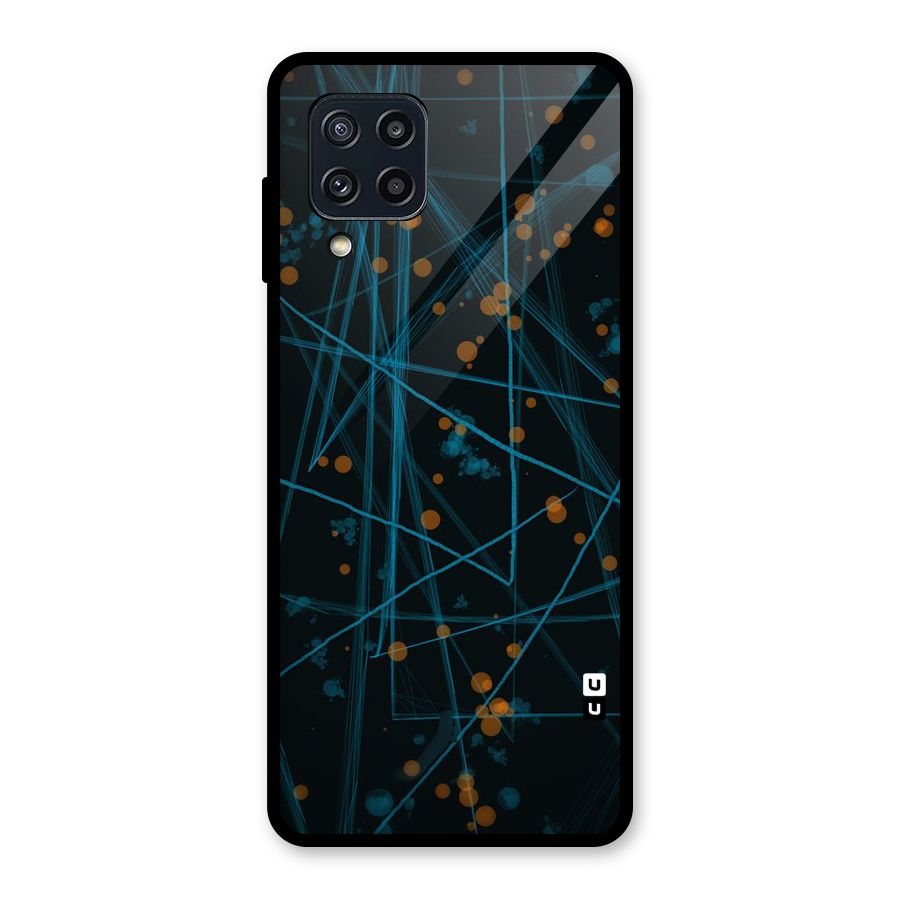 Blue Lines Gold Dots Glass Back Case for Galaxy M32