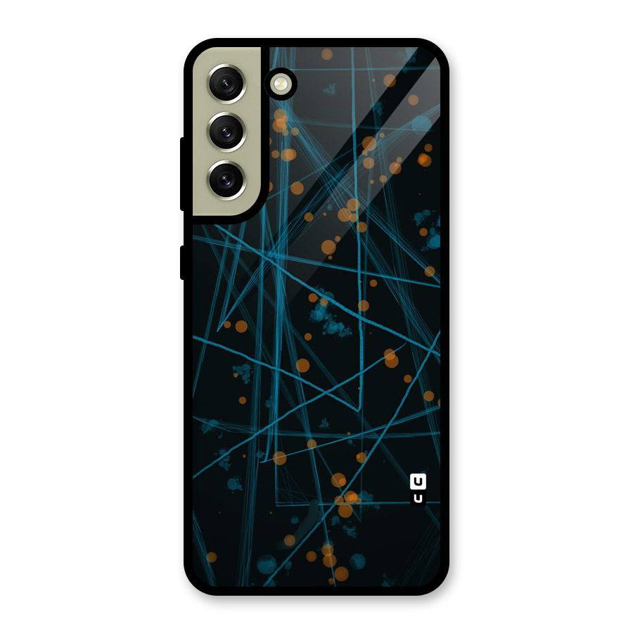 Blue Lines Gold Dots Glass Back Case for Galaxy S21 FE 5G