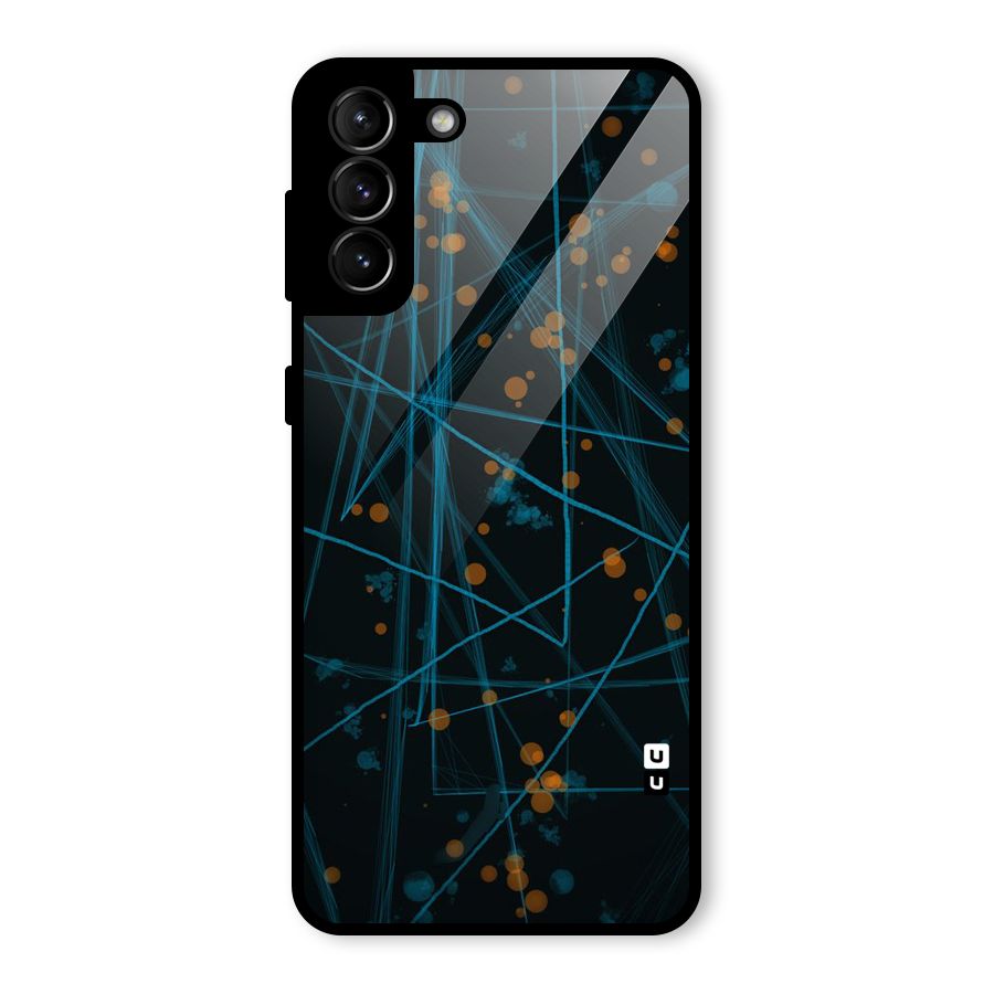 Blue Lines Gold Dots Glass Back Case for Galaxy S21 Plus