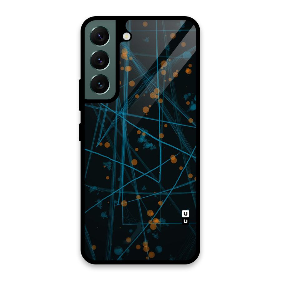 Blue Lines Gold Dots Glass Back Case for Galaxy S22 5G