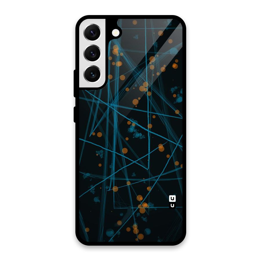 Blue Lines Gold Dots Glass Back Case for Galaxy S22 Plus 5G