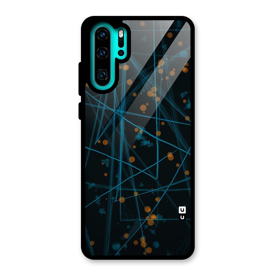 Blue Lines Gold Dots Glass Back Case for Huawei P30 Pro