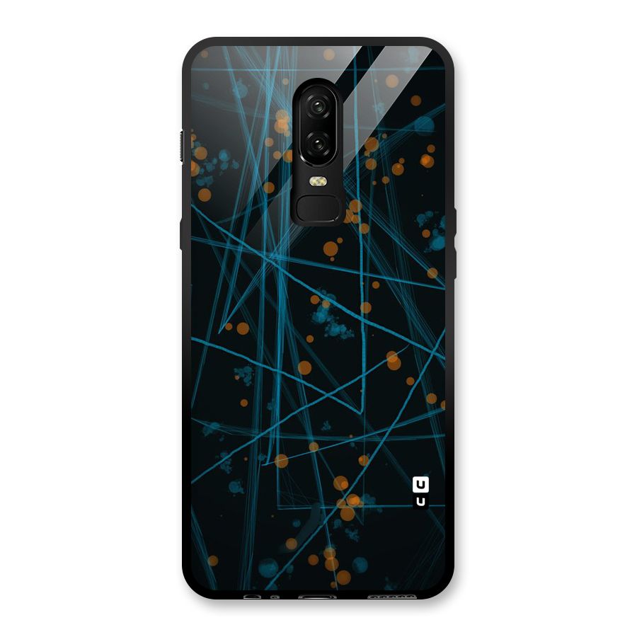 Blue Lines Gold Dots Glass Back Case for OnePlus 6