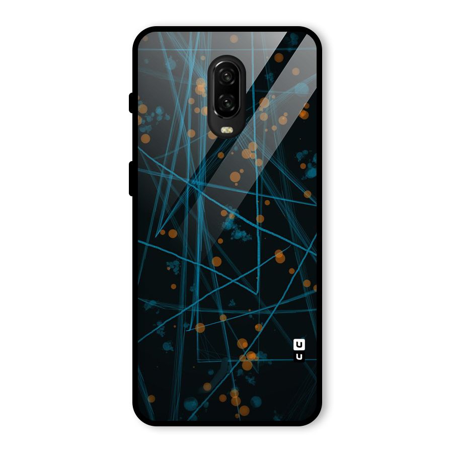 Blue Lines Gold Dots Glass Back Case for OnePlus 6T