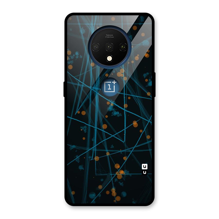 Blue Lines Gold Dots Glass Back Case for OnePlus 7T