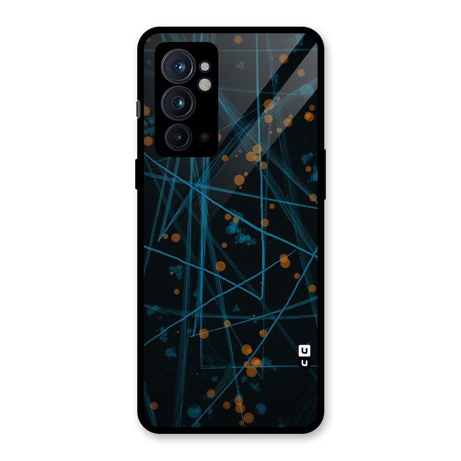 Blue Lines Gold Dots Glass Back Case for OnePlus 9RT 5G