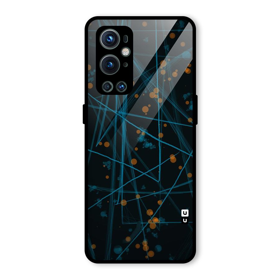 Blue Lines Gold Dots Glass Back Case for OnePlus 9 Pro